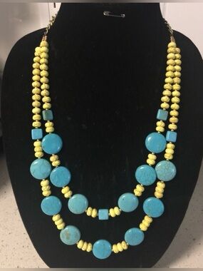 Blue and Yellow Double-Strand Necklace with Beads